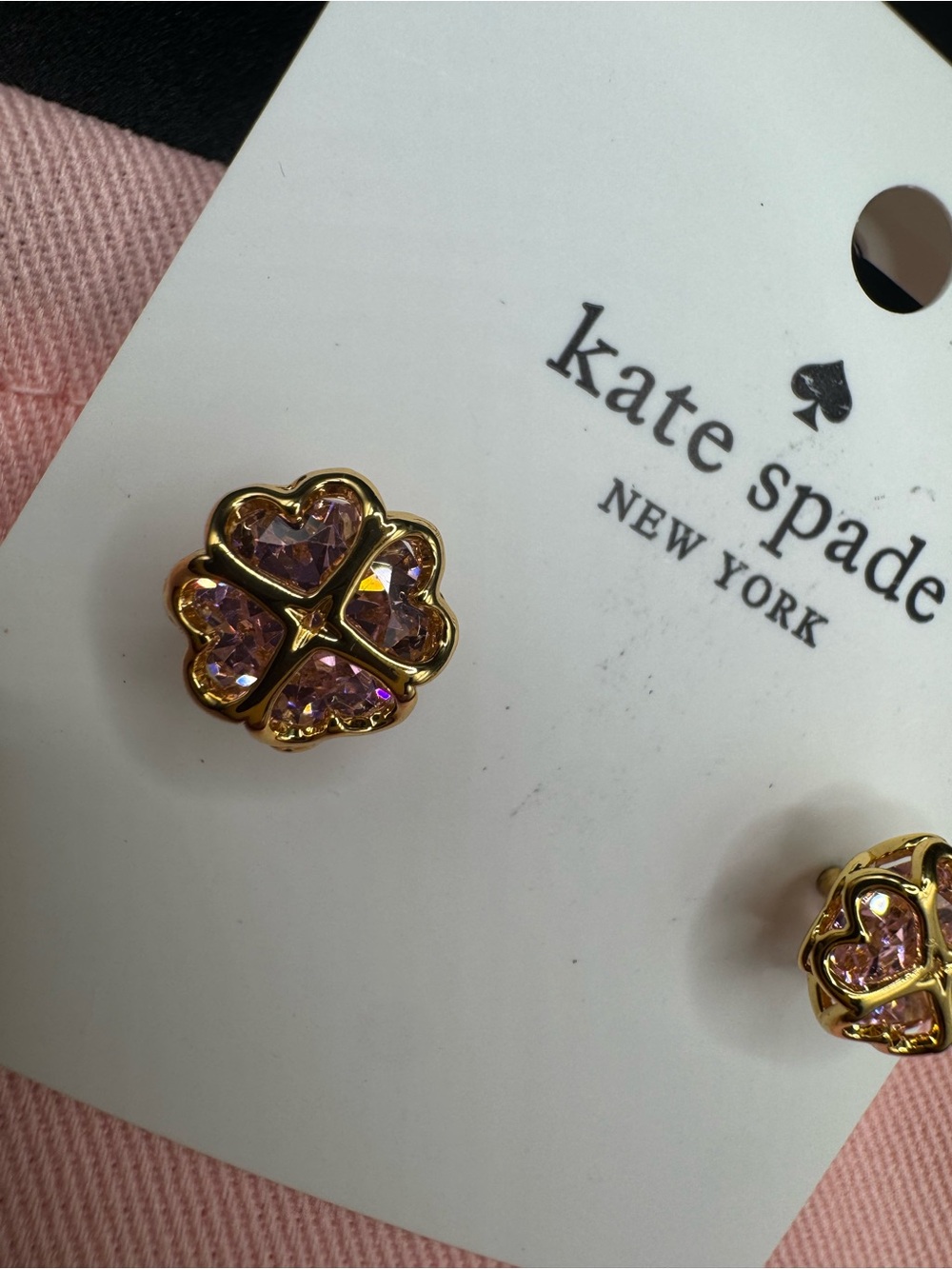 kate spade gold-tone pink crystal floral stud earrings